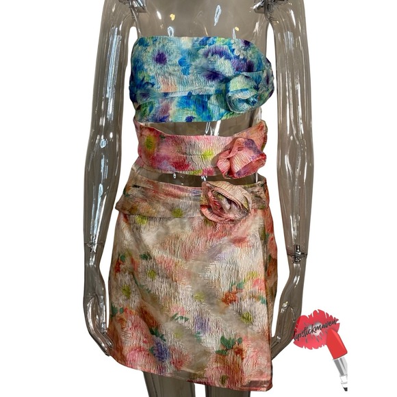 Lena Dresses & Skirts - Lena Carson Party Dress Large Watercolor Floral Cut Out Avant Garde Art To Wear
